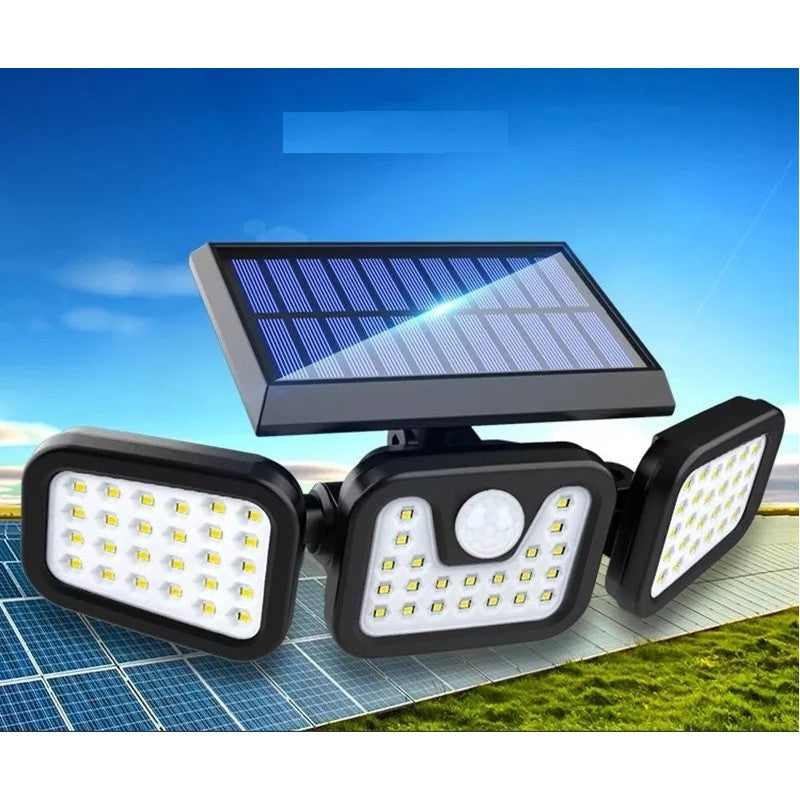 Lampa LED exterior, senzor de amurg, miscare, Reglabila, 74 x LED, 3 capete